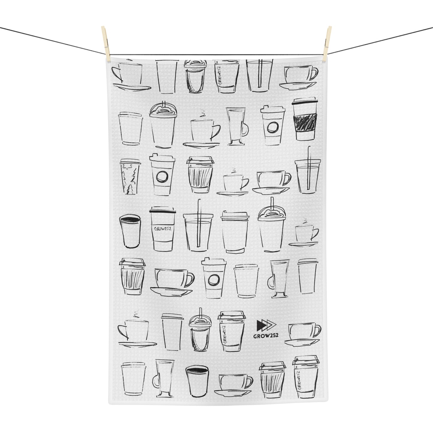 Coffee cups Illustration, Microfiber Tea Towel