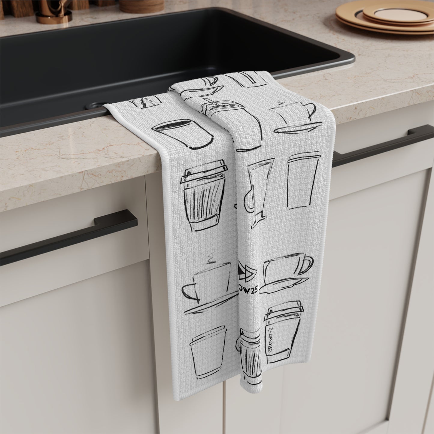 Coffee cups Illustration, Microfiber Tea Towel