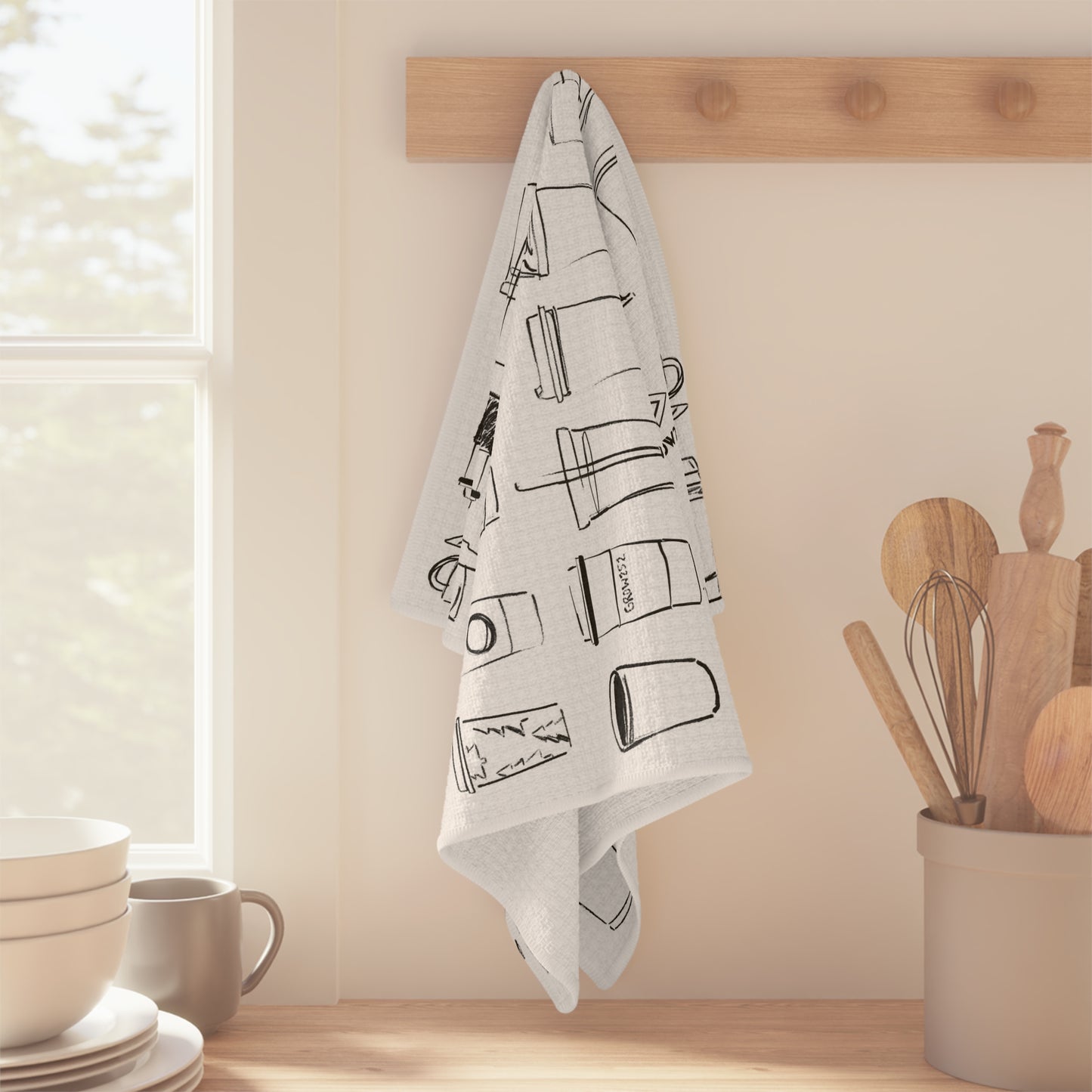 Coffee cups Illustration, Microfiber Tea Towel