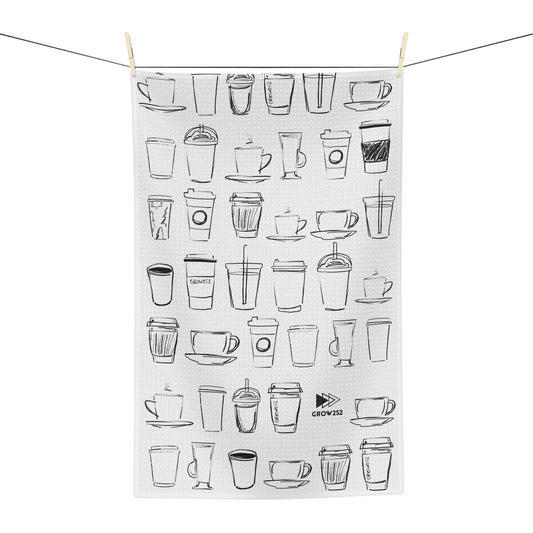 Coffee cups Illustration, Microfiber Tea Towel