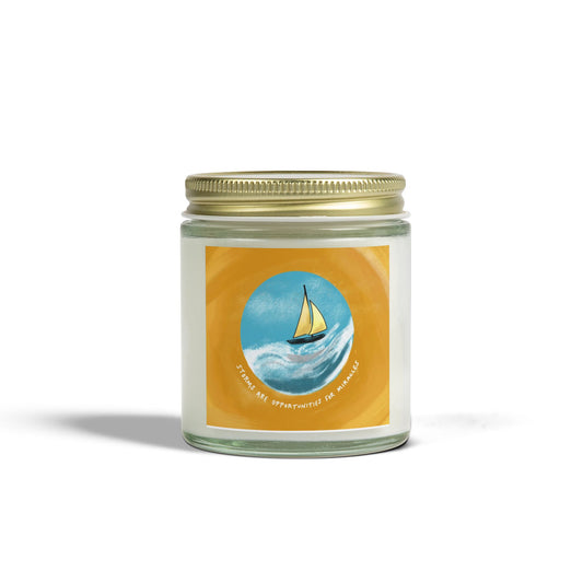 Storms  Miracles, Coconut Apricot Scented Candle — Beach Sailboat Soy Jar (4oz & 9oz)