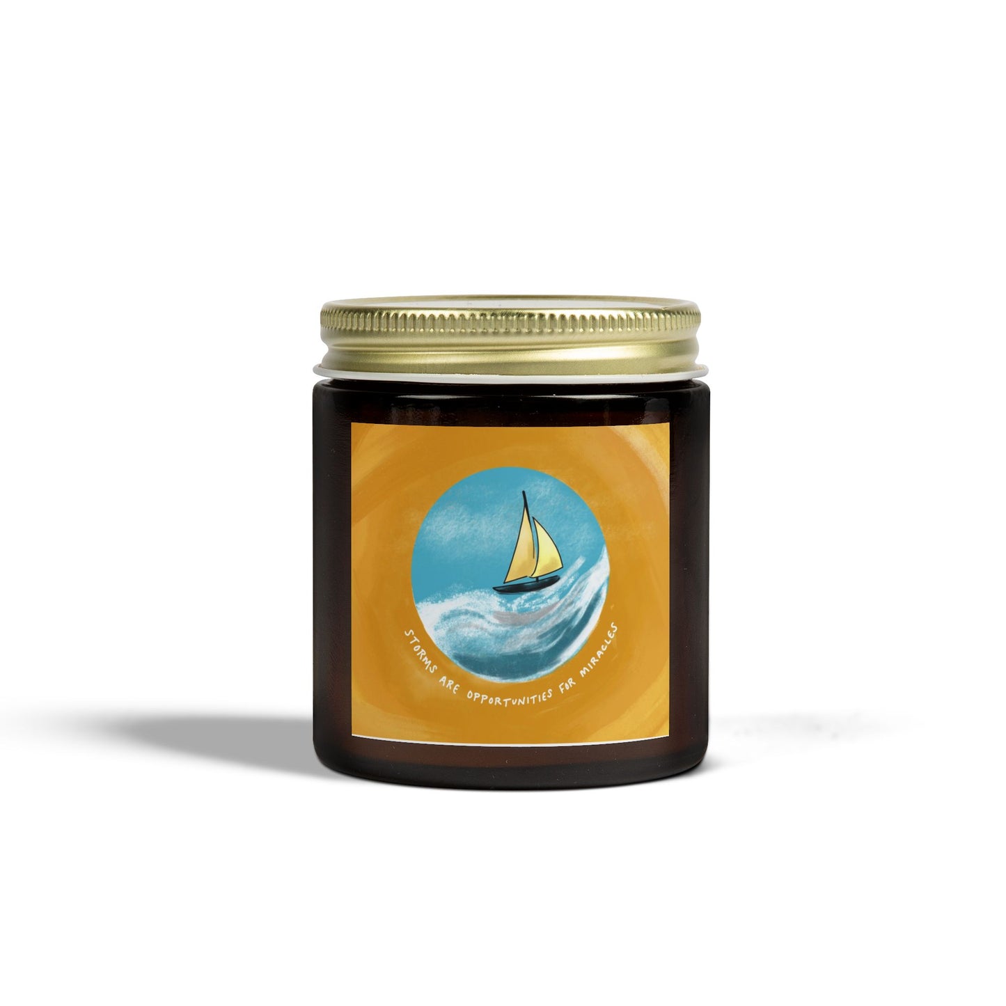 Storms  Miracles, Coconut Apricot Scented Candle — Beach Sailboat Soy Jar (4oz & 9oz)