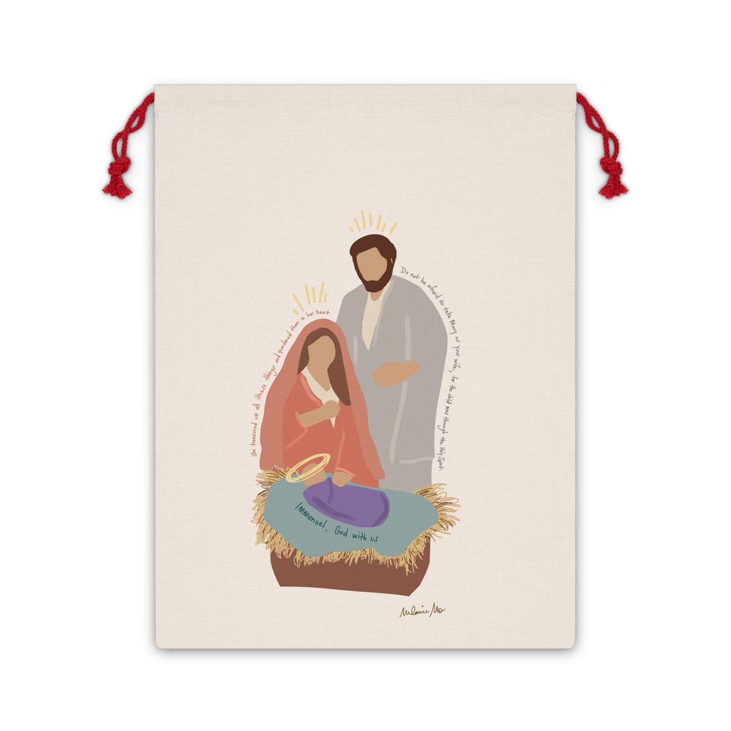 Nativity Gift Bag — Mary, Joseph & Baby Jesus Christmas Drawstring Pouch